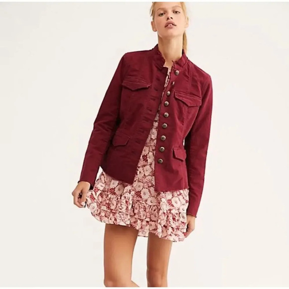 Free people Red Ella women’s utility Jacket military style size XS - Picture 1 of 12